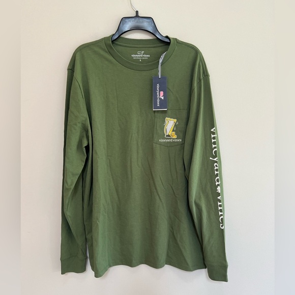 NWT Vineyard Vines Harp Leprechaun Whale Green Long-Sleeve Pocket Tee, size L - Picture 2 of 7